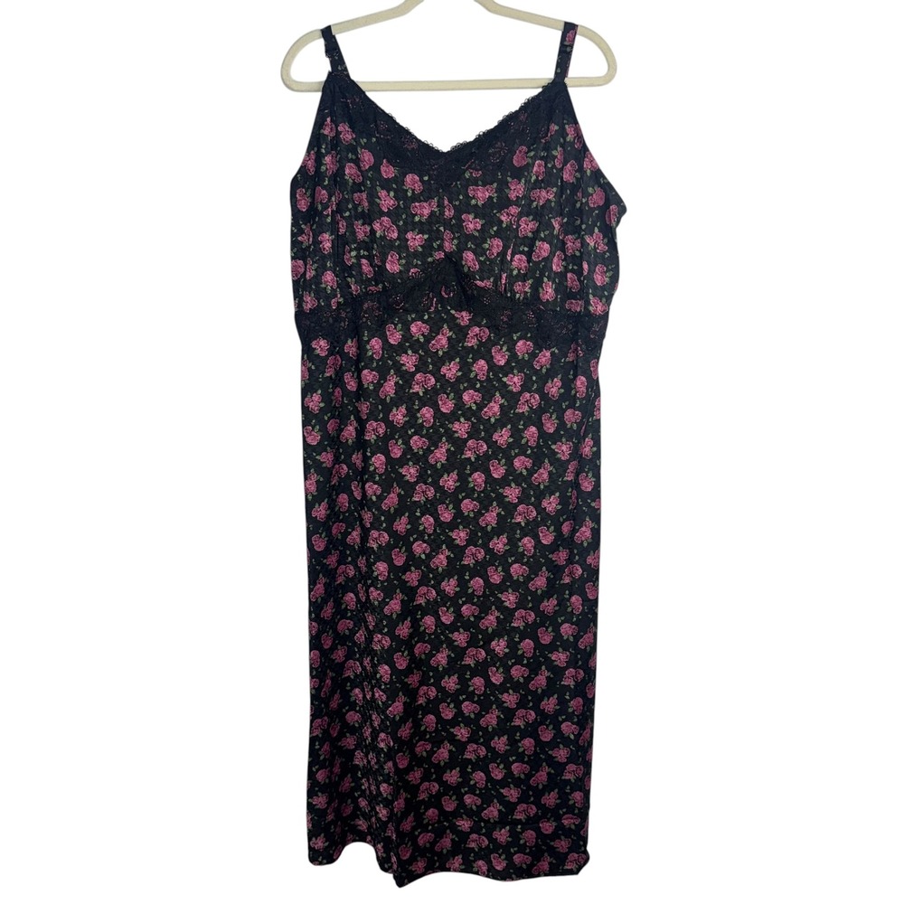 New Torrid Maxi Woven Jacquard Lace Trim Cami Dress Pink Rose Black Floral 2X - Picture 2 of 9